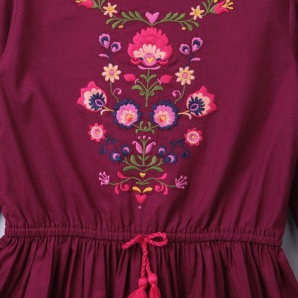 Maroon Floral Embroidered Dress - Picture 2 of 3